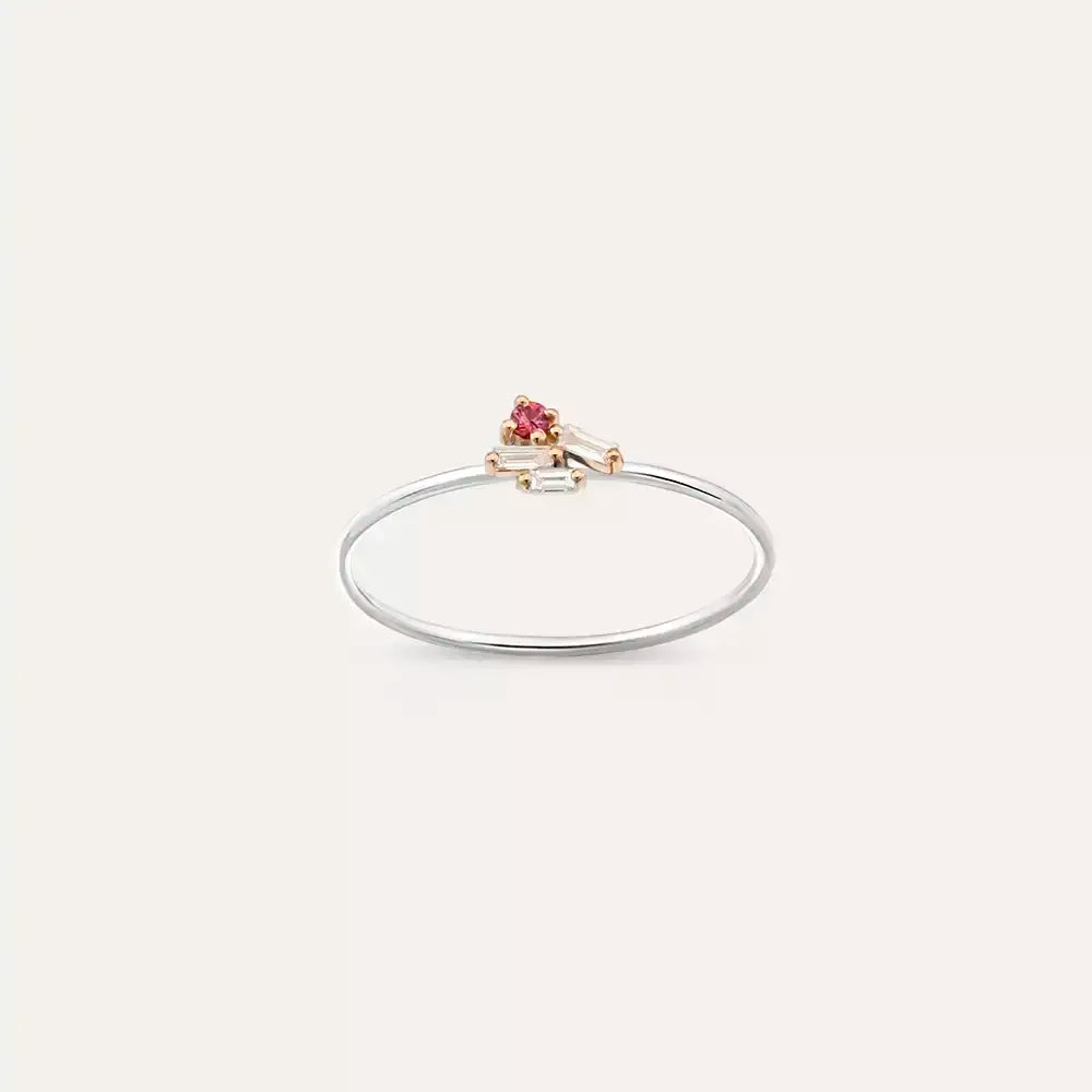 Micra 0.10 CT Pink Safir ve Baget Pırlanta Taşlı Yüzük