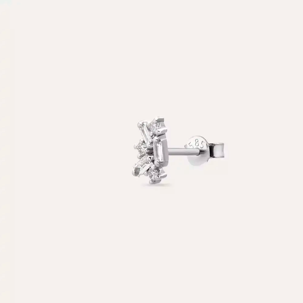Micra 0.13 CT Baguette Diamond White Gold Mini Single Earring