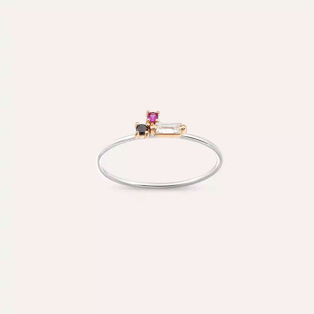 Micra 0.13 CT Multi-Color Sapphire and Black Diamond Ring