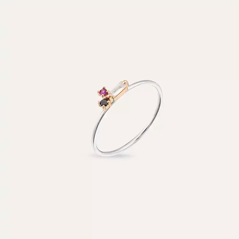 Micra 0.13 CT Multi-Color Sapphire and Black Diamond Ring
