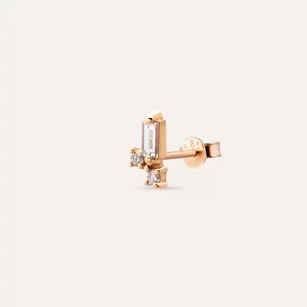 Micra 0.14 CT Baguette Diamond Rose Gold Mini Single Earring