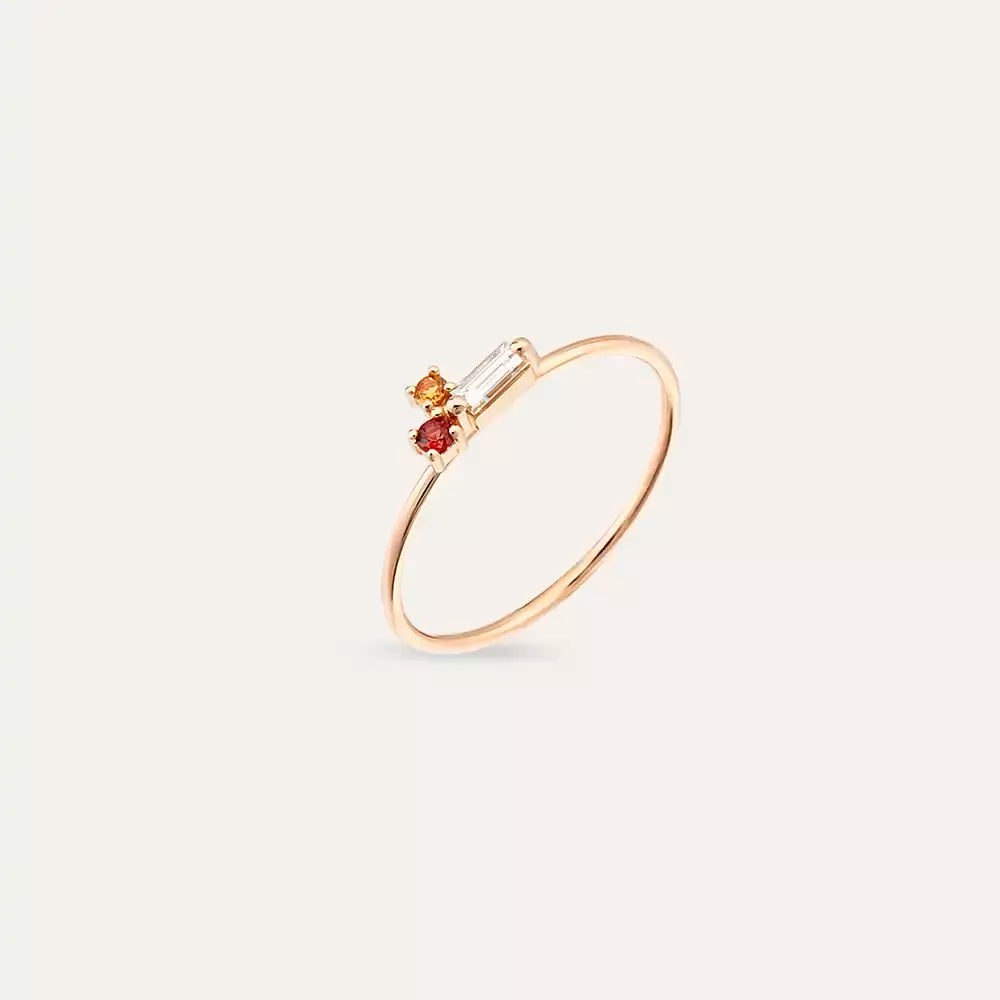 Micra  0.14 CT Multicolor Safir ve Baget Pırlanta Taşlı Yüzük