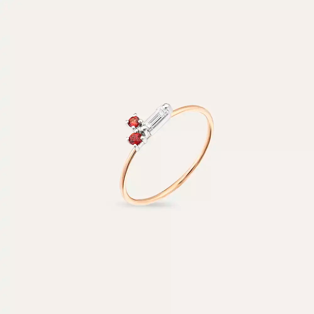 Micra 0.14 CT Red Safir ve Baget Pırlanta Taşlı Yüzük