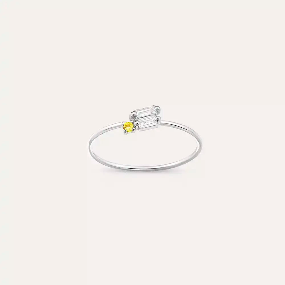 Micra 0.14 CT Yellow Safir ve Baget Pırlanta Taşlı Yüzük