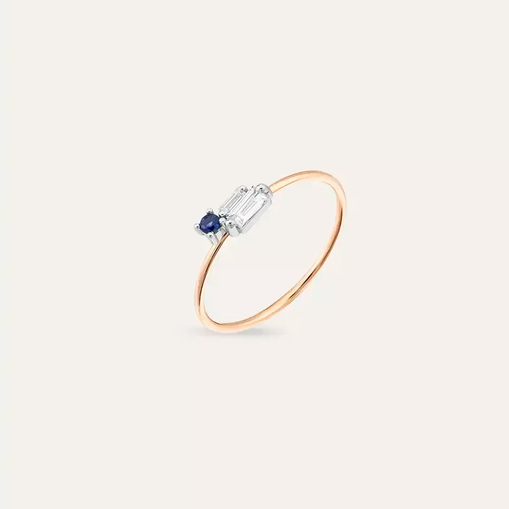 Micra 0.15 CT Blue Safir ve Baget Pırlanta Taşlı Yüzük