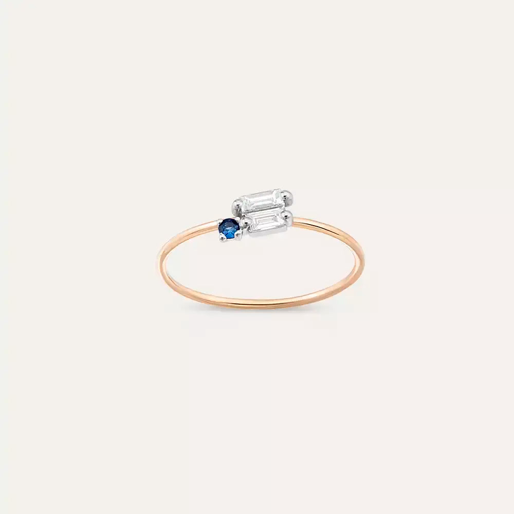 Micra 0.17 CT Blue Safir ve Baget Pırlanta Taşlı Yüzük