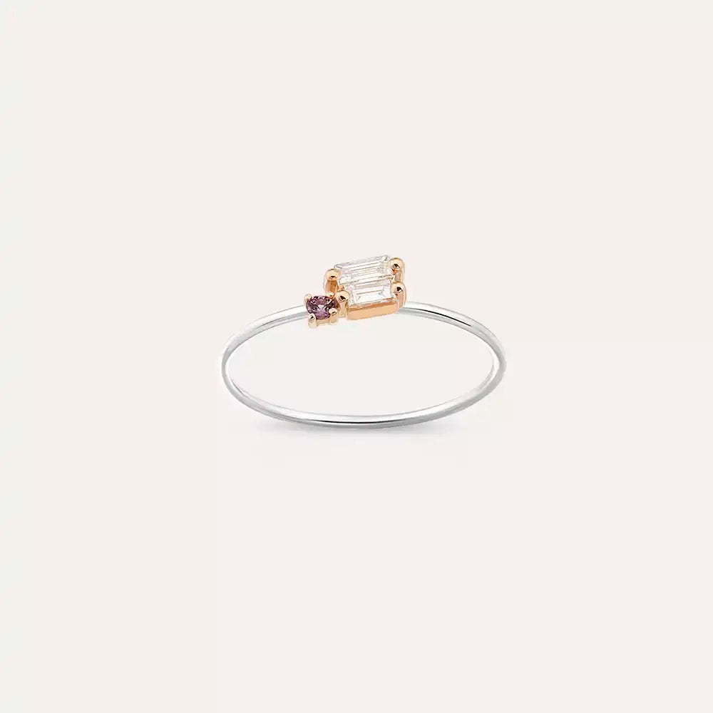 Micra 0.17 CT Purple Safir ve Baget Pırlanta Taşlı Yüzük