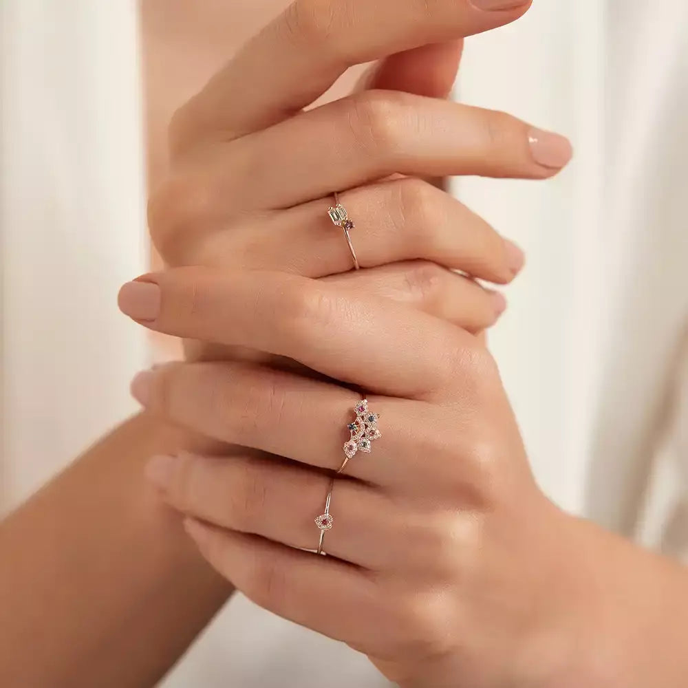 Micra 0.17 CT Purple Safir ve Baget Pırlanta Taşlı Yüzük