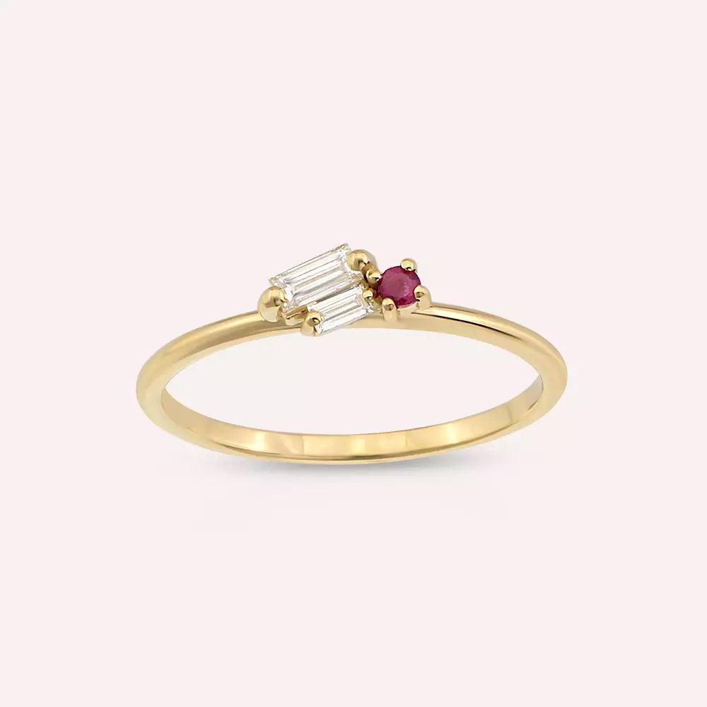 Micra 0.19 CT Ruby and Baguette Diamond Yellow Gold Ring