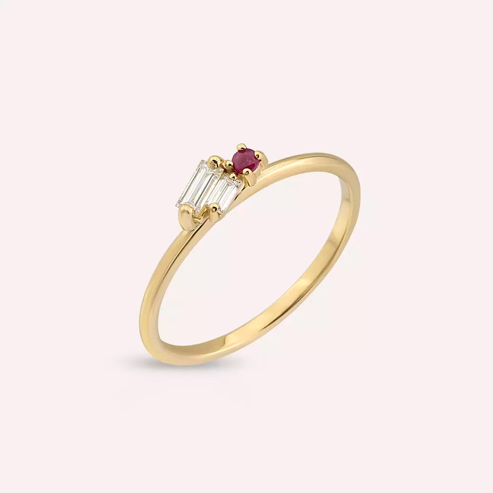 Micra 0.19 CT Ruby and Baguette Diamond Yellow Gold Ring
