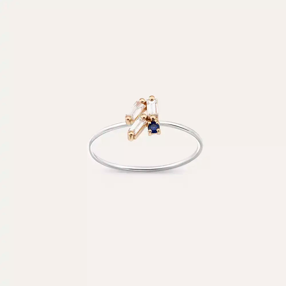 Micra 0.20 CT Blue Safir ve Baget Pırlanta Taşlı Yüzük