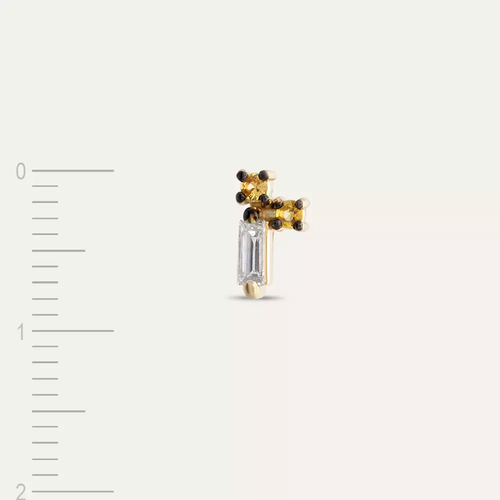 Micra Baguette Diamond and Orange Sapphire Stone Mini Single Earring