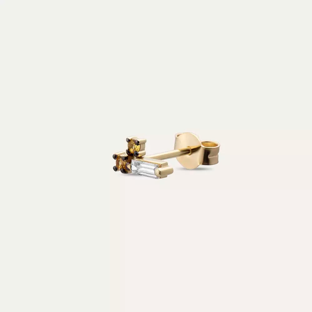 Micra Baguette Diamond and Orange Sapphire Stone Mini Single Earring