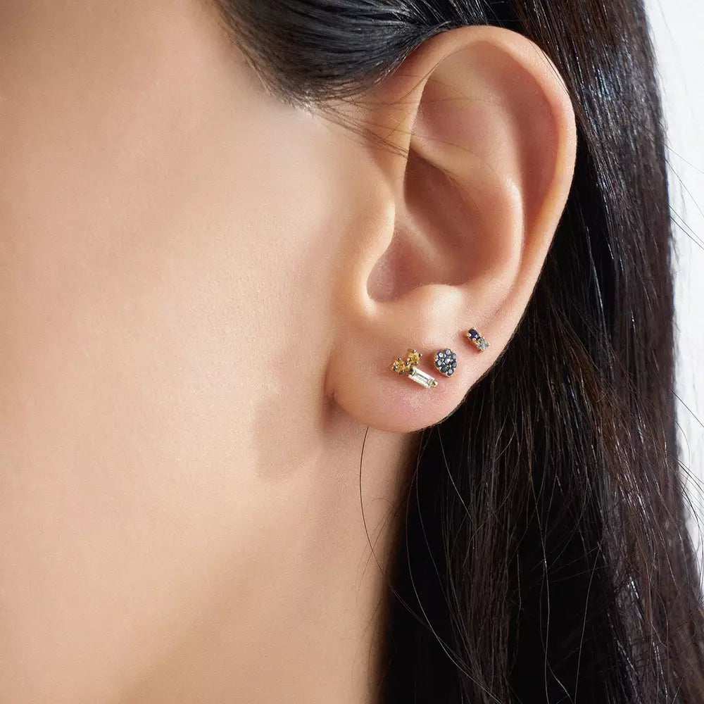 Micra Baguette Diamond and Orange Sapphire Stone Mini Single Earring