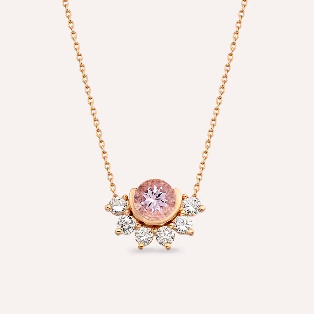 Sera 1.29 CT Morganit ve Pırlanta Taşlı Rose Altın Kolye