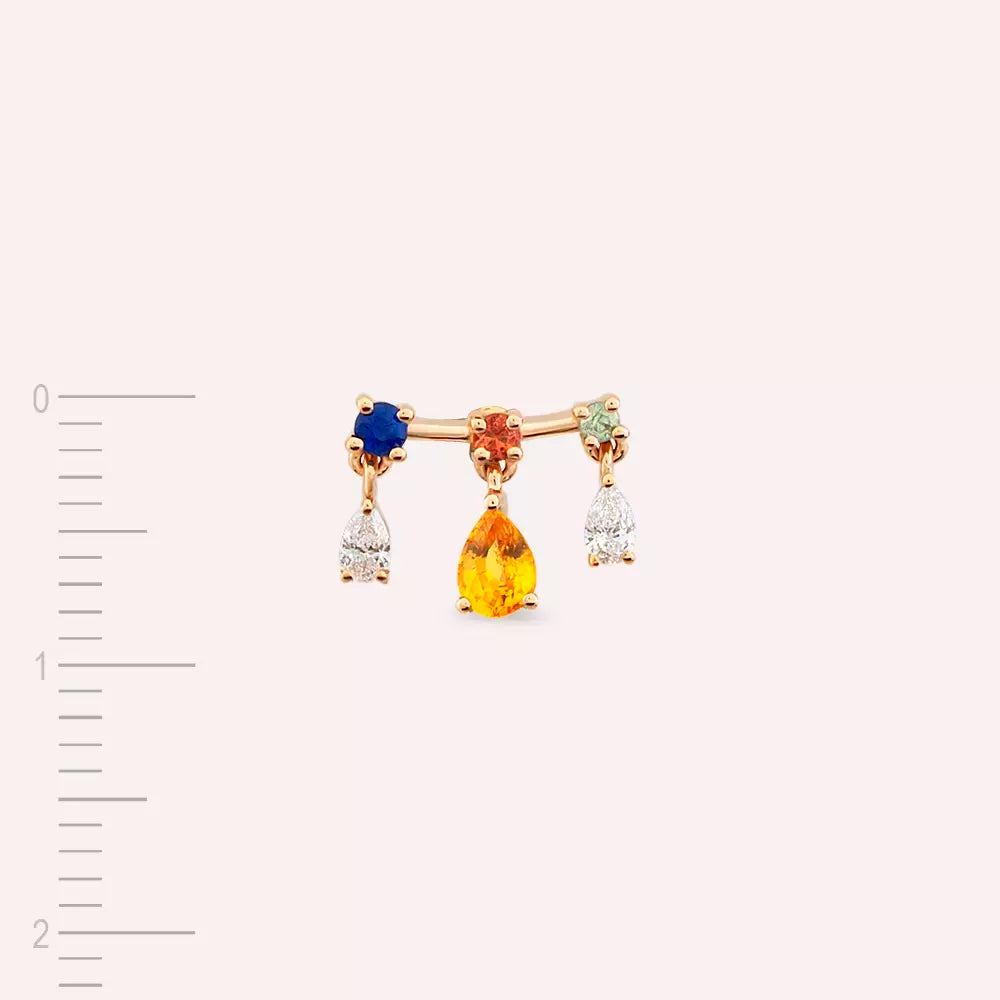 Shake Multicolor Sapphire and Diamond Rose Gold Single Earring
