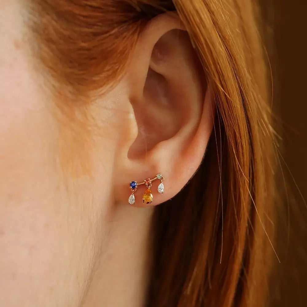 Shake Multicolor Sapphire and Diamond Rose Gold Single Earring