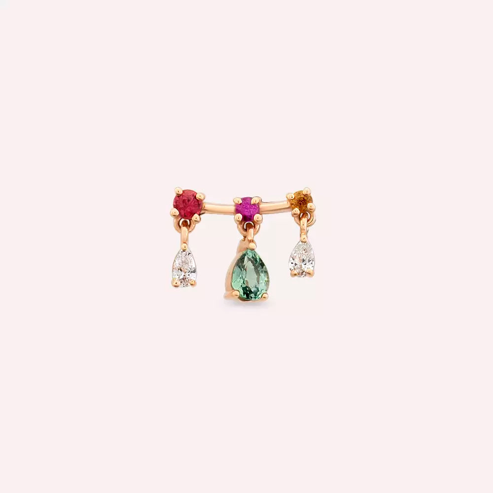 Shake Diamond and Multicolor Sapphire Rose Gold Single Earring