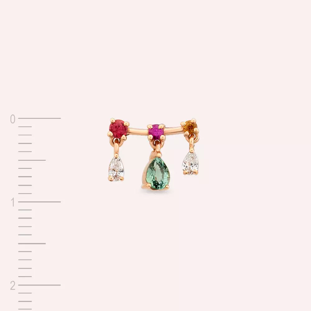 Shake Diamond and Multicolor Sapphire Rose Gold Single Earring