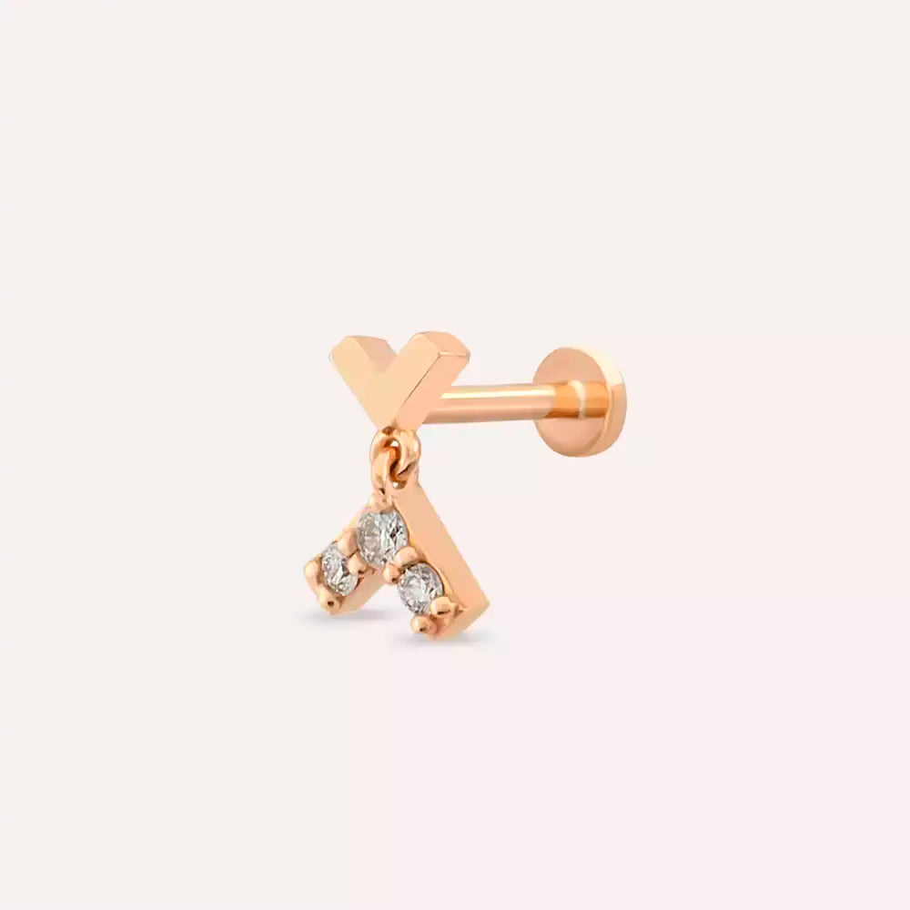 Shaky Pırlanta Taşlı Rose Altın Piercing