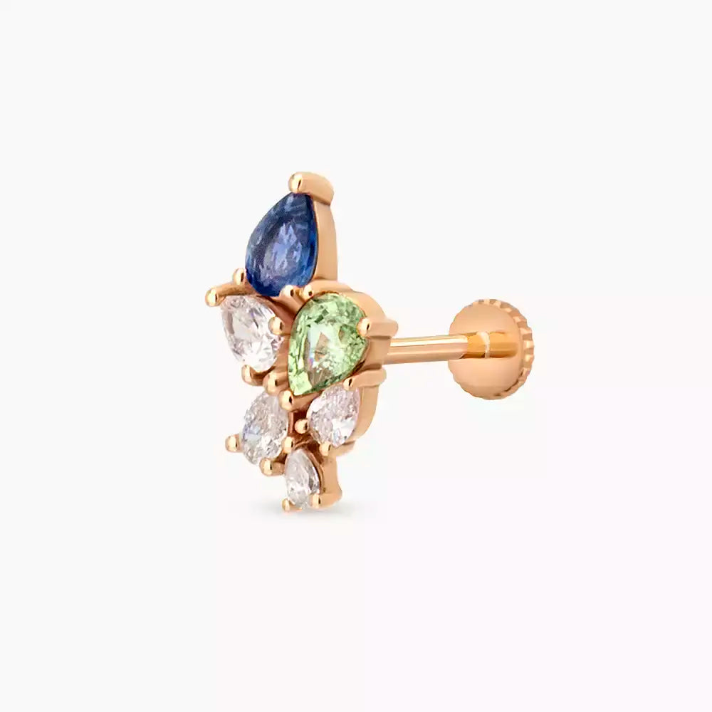 Sheaf Multicolor Safir ve Pırlanta Taşlı Rose Altın Piercing