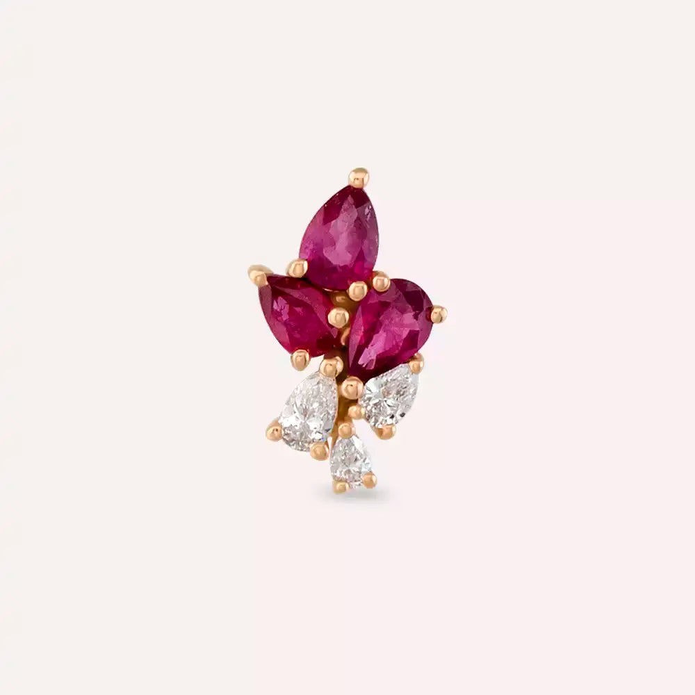 Sheaf Yakut ve Pırlanta Taşlı Rose Altın Piercing