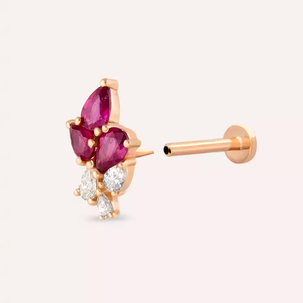 Sheaf Yakut ve Pırlanta Taşlı Rose Altın Piercing