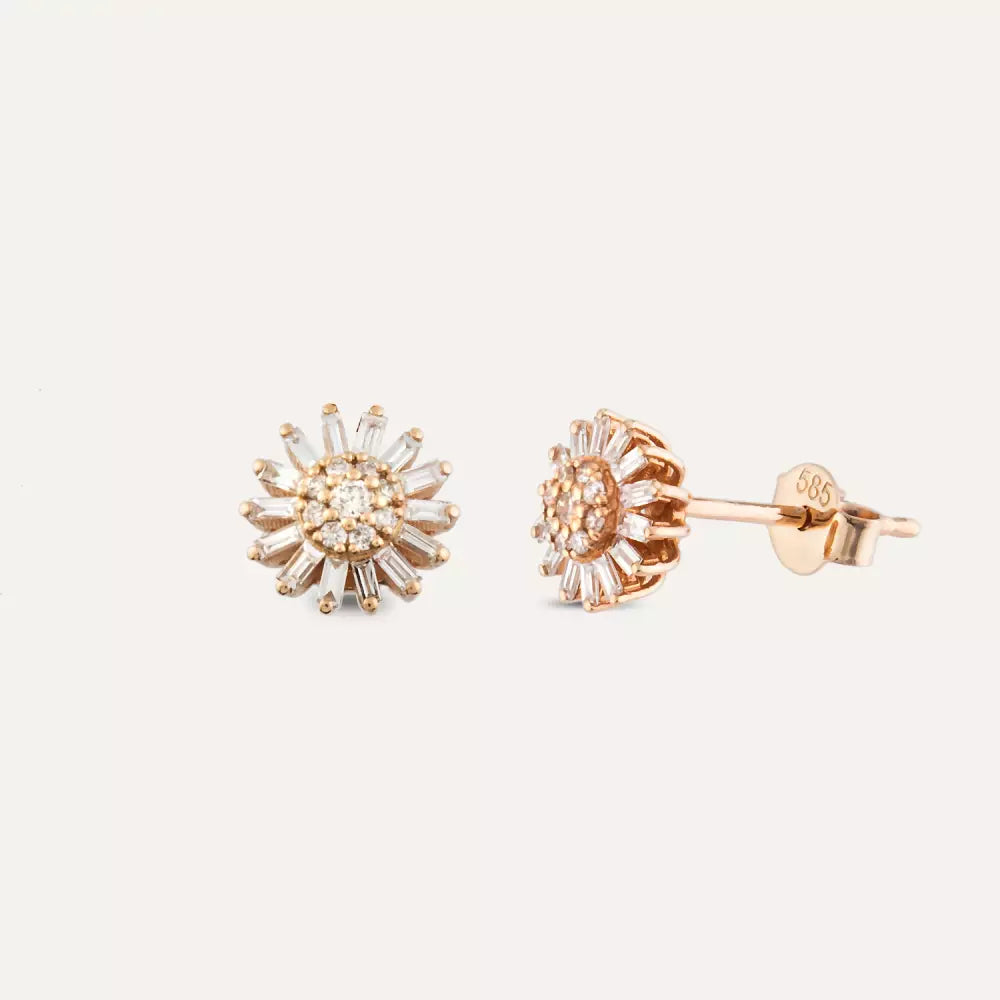 Shiny Baguette Diamond Rose Gold Earrings