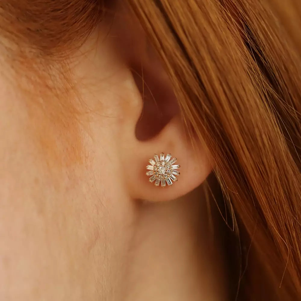 Shiny Baguette Diamond Rose Gold Earrings