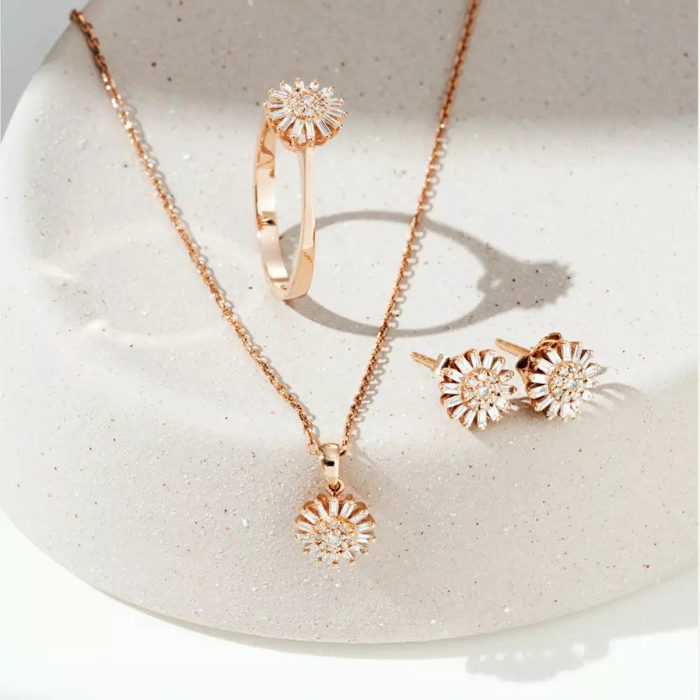 Shiny Baguette Diamond Rose Gold Earrings