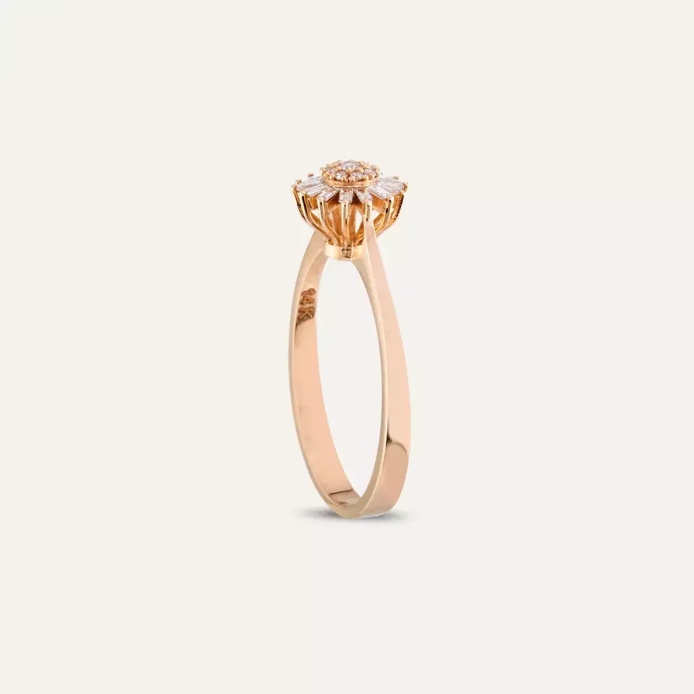 Shiny Rose Gold Ring with Baguette Diamond