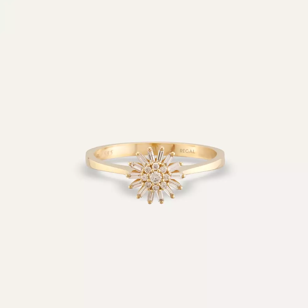Shiny Yellow Gold Ring with Baguette-Cut Diamond