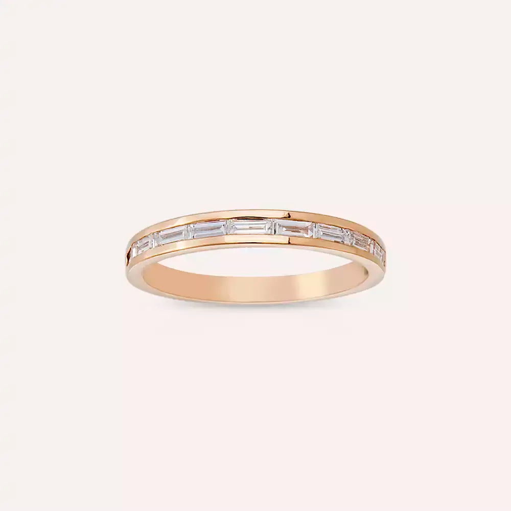 Elite 0.40 CT Baget Pırlanta Taşlı Rose Altın Yarımtur Yüzük