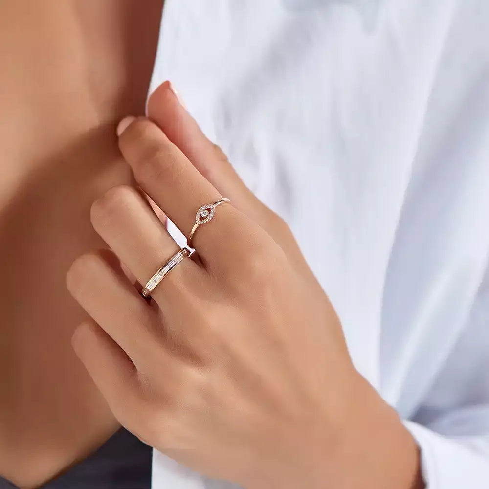 Elite 0.40 CT Baget Pırlanta Taşlı Rose Altın Yarımtur Yüzük