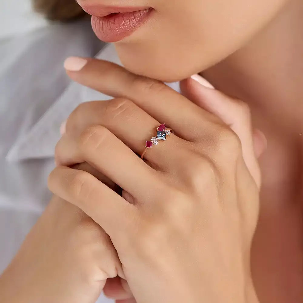 Candy 0.97 CT Ruby and Multicolor Sapphire Rose Gold Ring