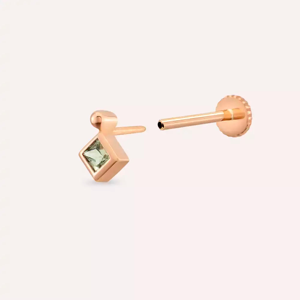 Simple Green Safir Taşlı Rose Altın Piercing