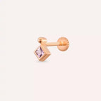 Simple Pink Safir Taşlı Rose Altın Piercing