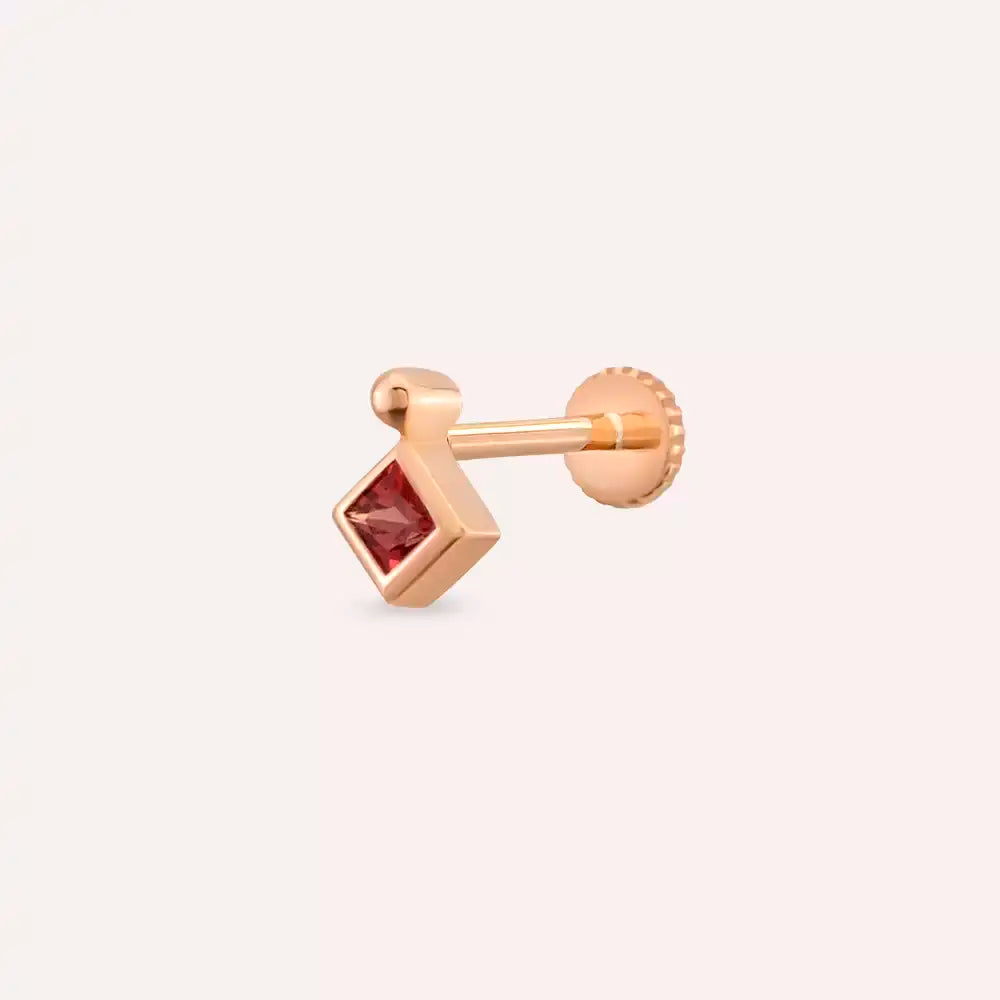 Simple Red Safir Taşlı Rose Altın Piercing