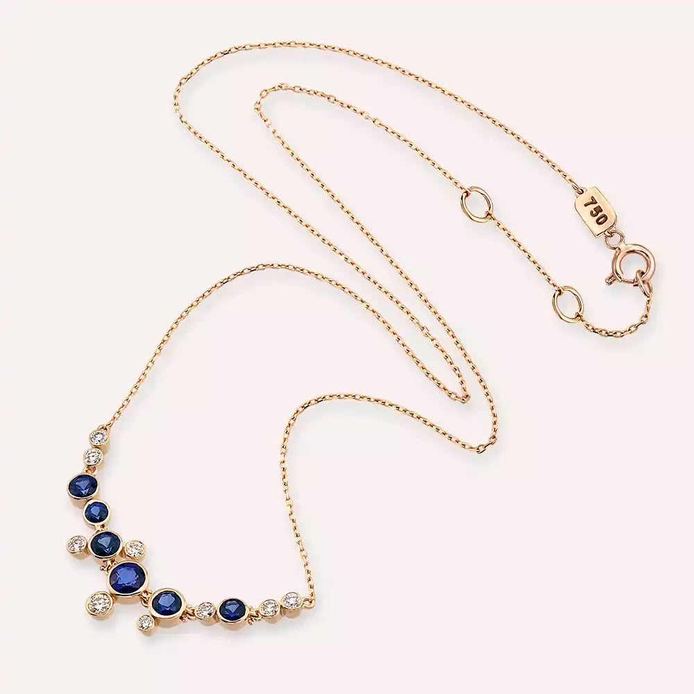 Sion Rose Gold Necklace with Sapphire and Diamond Stones
