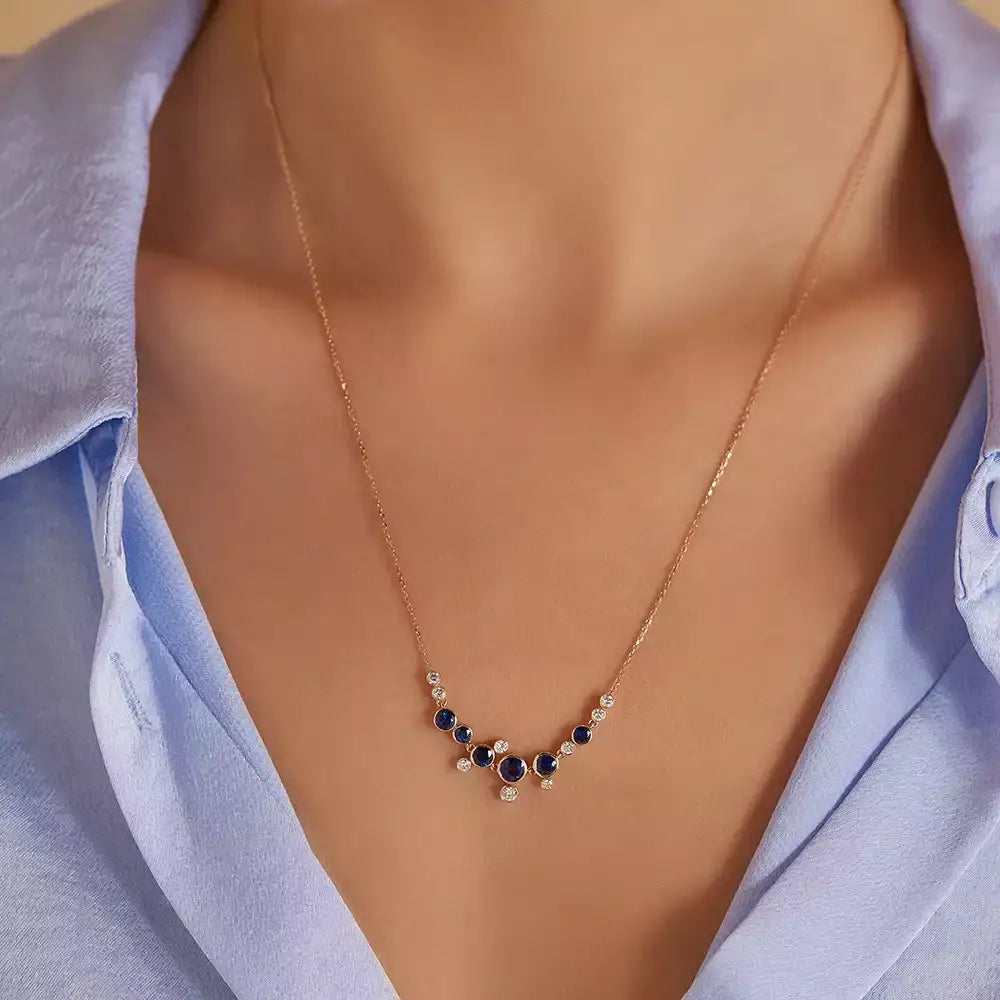 Sion Rose Gold Necklace with Sapphire and Diamond Stones