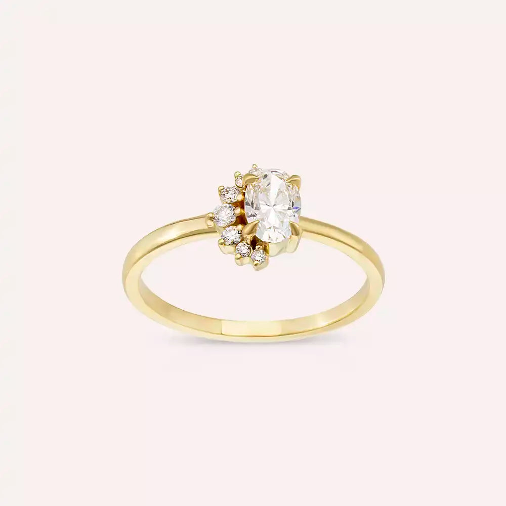0.59 CT Oval Cut Diamond Yellow Gold Ring