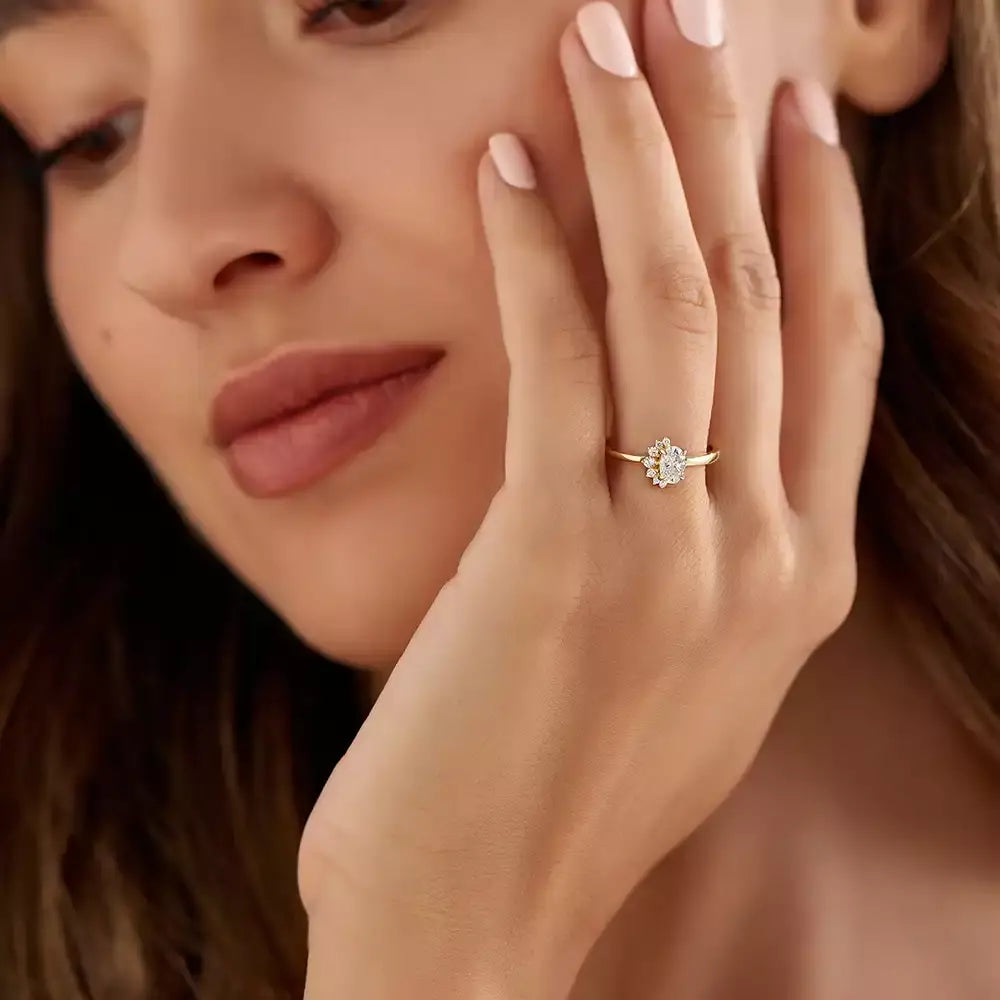 0.59 CT Oval Cut Diamond Yellow Gold Ring
