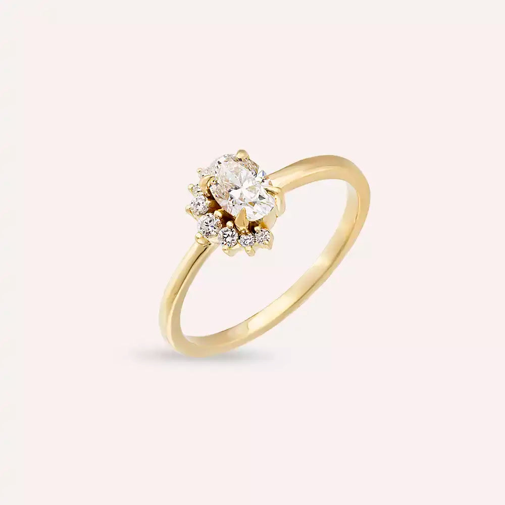 0.59 CT Oval Cut Diamond Yellow Gold Ring