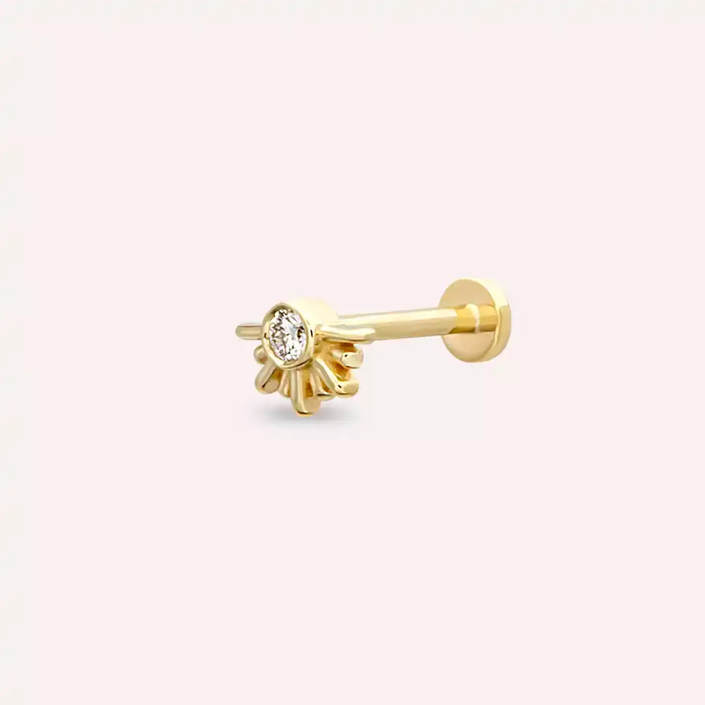 Sole Pırlanta Taşlı Sarı Altın Piercing