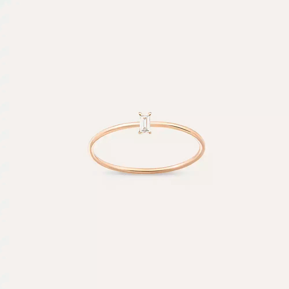 Solo 0.04 CT Baget Pırlanta Taşlı Rose Altın Yüzük
