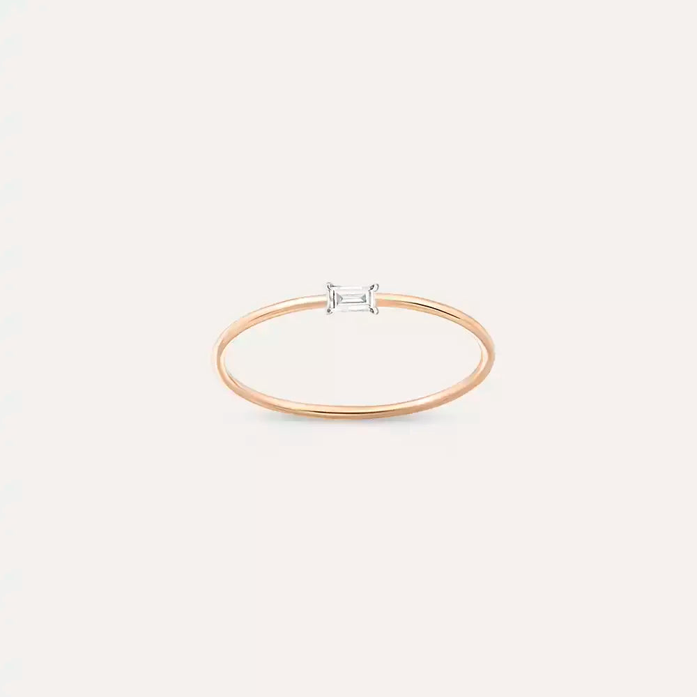 Solo  0.05 CT Baget Pırlanta Taşlı Rose Altın Yüzük