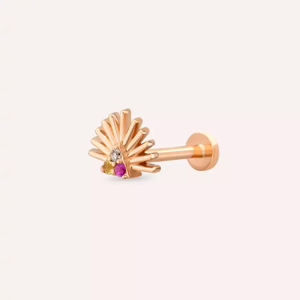 Solis Pırlanta ve Multicolor Safir Taşlı Rose Altın Piercing