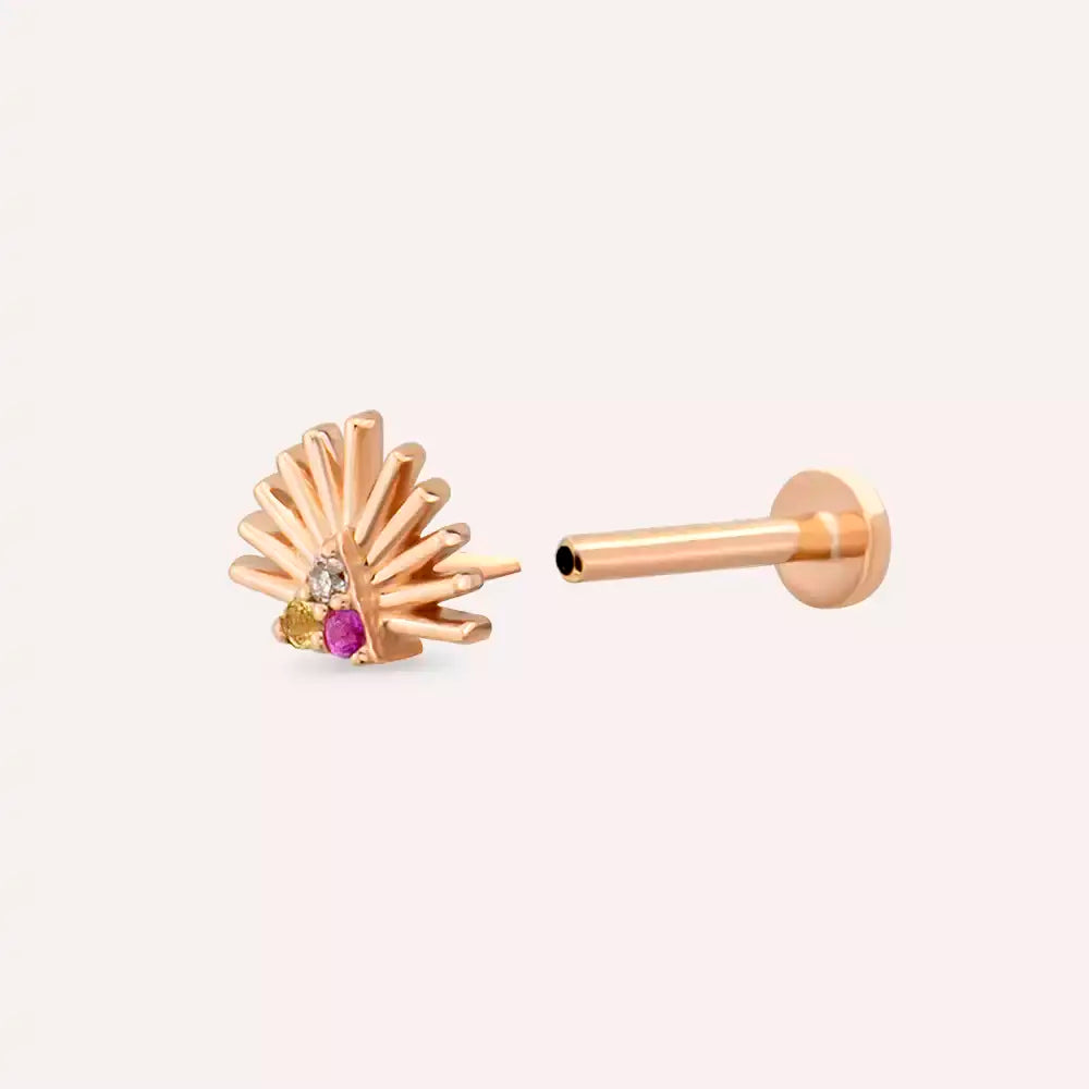 Solis Pırlanta ve Multicolor Safir Taşlı Rose Altın Piercing