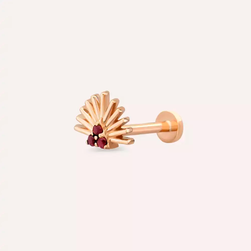 Solis Red Safir Taşlı Rose Altın Piercing