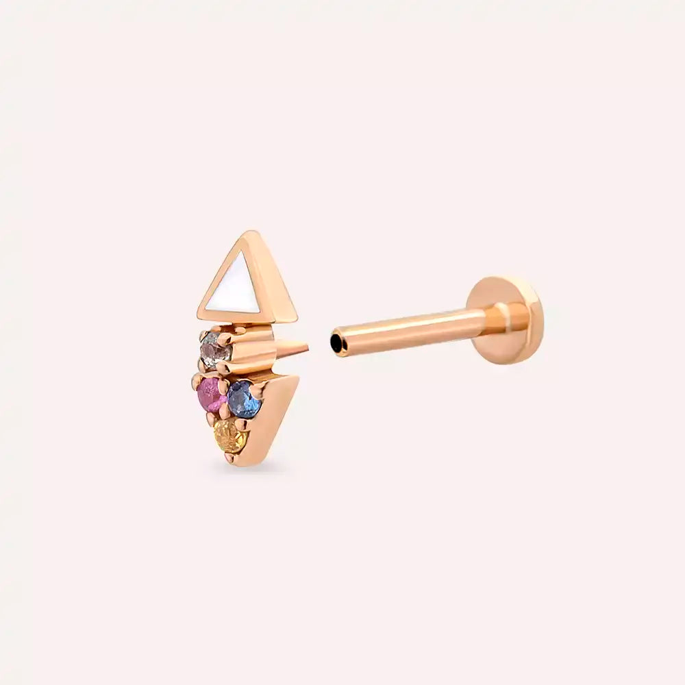 Sooty Multicolor Safir Taşlı ve Beyaz Mineli Rose Altın Piercing